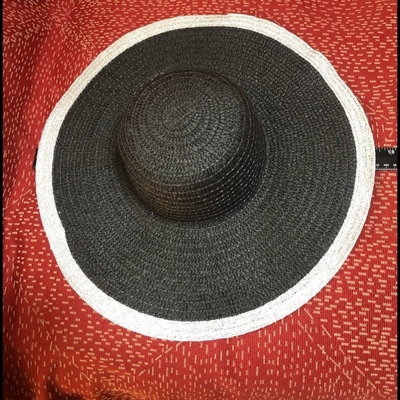 Chatties black wide brim beach hat with silvery  white trim main image 4